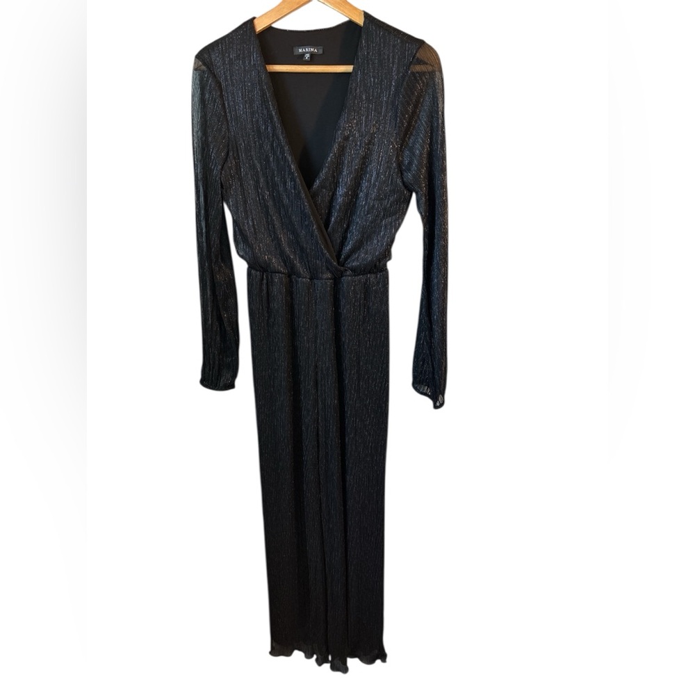NWT Marina Long Sleeve Black Metallic Sheer Sleeve Jumpsuit 4. Holiday Cocktails